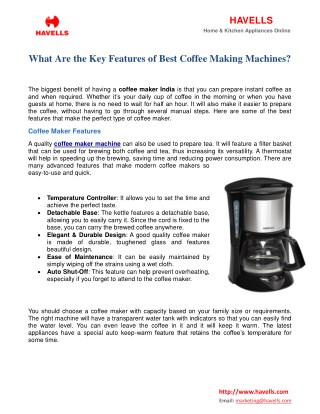 What Are The Key Features Of Best Coffee Making Machines
