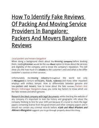 How To Identify Fake Reviews Of Packing And Moving Service Providers In Bangalore