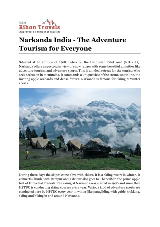 Narkanda India - The Adventure Tourism for Everyone