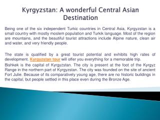 Kyrgyzstan: A wonderful Central Asian Destination