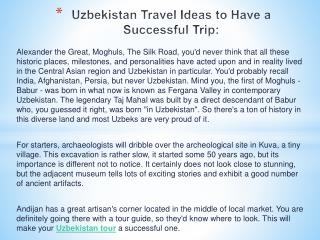 Uzbekistan Travel Ideas to Have a Successful Trip: