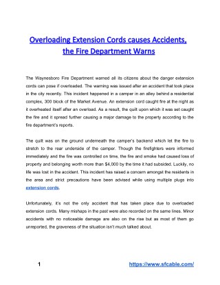 Overloading Extension Cords causes Accidents, the Fire Department Warns