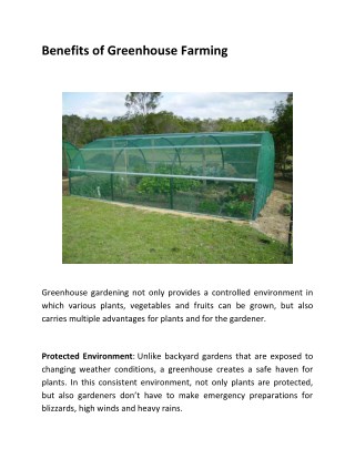 Benefits of Greenhouse Farming