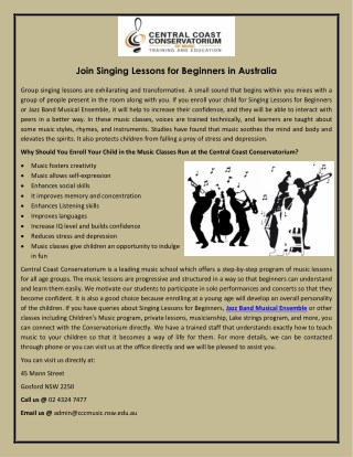 Join Singing Lessons for Beginners in Australia