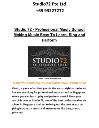 Studio 72 - Professional Music School Making Music Easy To Learn, Sing and Perform