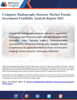 Computer Radiography Detector Market Technical Data and Manufacturing Plants Analysis 2021