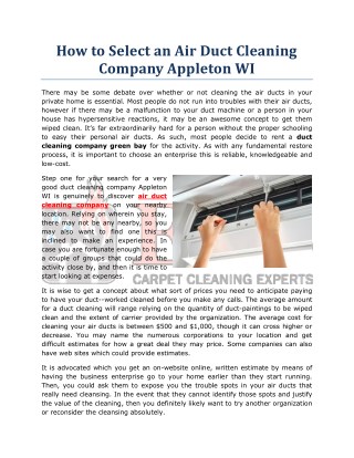 How to Select an Air Duct Cleaning Company Appleton WI