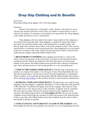 Drop Ship Clothing and Its Benefits