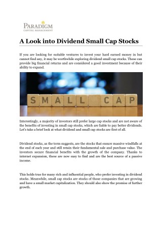 A Look into Dividend Small Cap Stocks