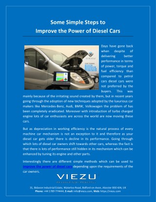 Some Simple Steps to Improve the Power of Diesel Cars