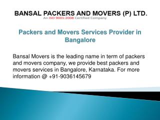 Best packers and movers services provider in Bangalore