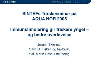 SINTEFs Torskesminar på AQUA NOR 2005 Immunstimulering gir friskere yngel – og bedre overlevelse