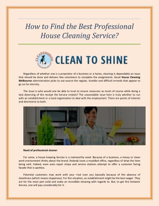 How to Find the Best Professional House Cleaning Service