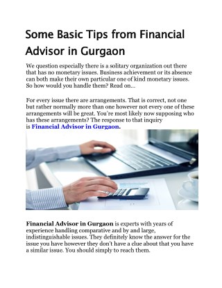 Some Basic Tips from Financial Advisor in Gurgaon