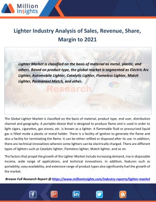 Lighter Market Trends, Analysis, Growth, Overview Outlook 2016-2021