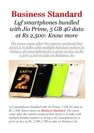 Lyf smartphones bundled with Jio Prime, 5 GB 4G data at Rs 2,500: Know more
