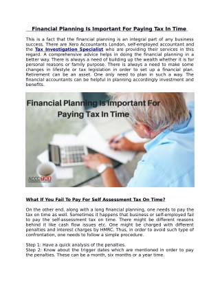 Financial Planning Is Important For Paying Tax In Time