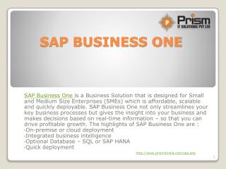 A PPT on SAP Business One by PrismIT Solutions Pvt Ltd.