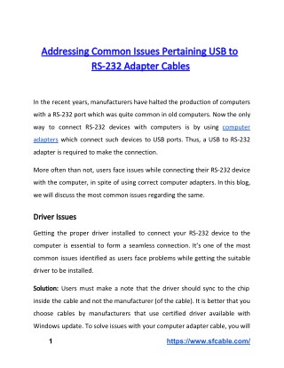 Addressing Common Issues Pertaining USB to RS-232 Adapter Cables