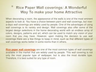 Rice Paper Wall coverings: A Wonderful Way To make your home Attractive