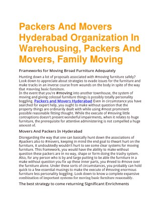 Packers And Movers Hyderabad Organization In Warehousing, Packers And Movers, Family Moving