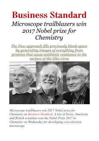 Microscope trailblazers win 2017 nobel prize for chemistry