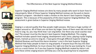 The Effectiveness of the Best Superior Singing Method Review
