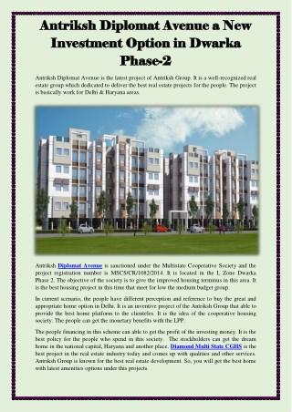 Antriksh Diplomat Avenue a New Investment Option in Dwarka Phase-2