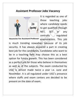 Assistant Professor Jobs Vacancy