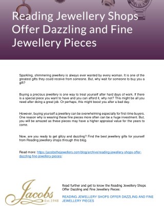 Reading Jewellery Shops Offer Dazzling and Fine Jewellery Pieces