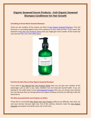 Organic Seaweed Serum Products - Irish Organic Seaweed Shampoo Conditioner for Hair Growth