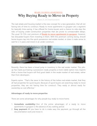 Why Buying Ready to Move-in Property
