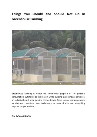 Things You Should and Should Not Do In Greenhouse Farming