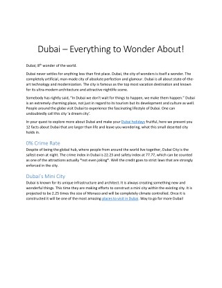 Dubai – Everything to Wonder About!