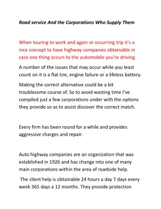 Road service And the Corporations Who Supply Them