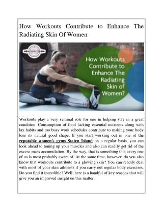 How Workouts Contribute to Enhance The Radiating Skin Of Women