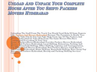 Unload And Unpack Your Complete House After You Shift: Packers Movers Hyderabad