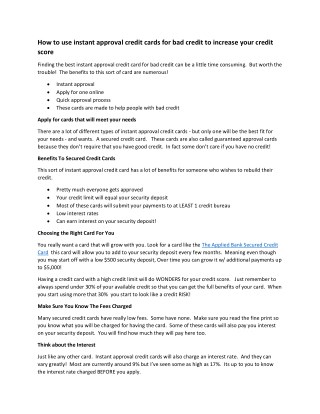 How to use instant approval credit cards for bad credit to increase your credit score