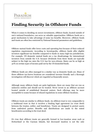 Finding Security in Offshore Funds