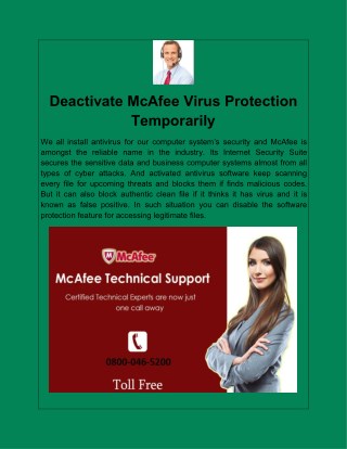 Deactivate McAfee Virus Protection Temporarily