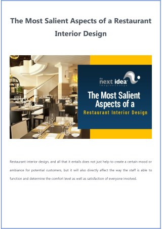 The Most Salient Aspects of a Restaurant Interior Design