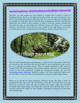 Relationship Therapy Nederland – Individual Therapy Den Haag is for Those Who Wish for a Betterment of Life!