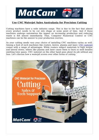 Use CNC Waterjet Sales Australasia for Precision Cutting