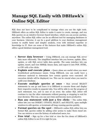 Manage SQL Easily with DBHawk's Online SQL Editor