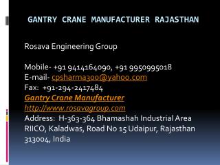 Gantry Crane Manufacturer Rajasthan