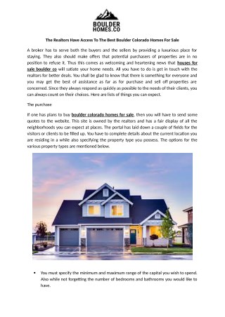 The Realtors Have Access To The Best Boulder Colorado Homes For Sale