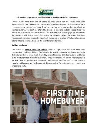 Fairway Mortgage Denver Provides Selective Mortgage Rates For Customers