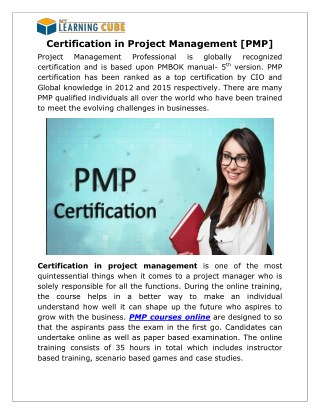 Certification in Project Management [PMP]