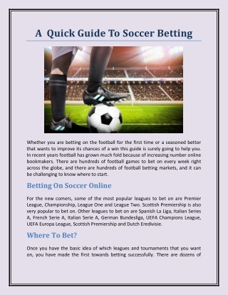 A Quick Guide To Soccer Betting