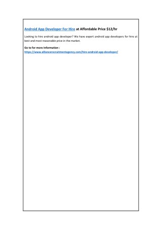 Android App Developer For Hire at Affordable Price $12/hr